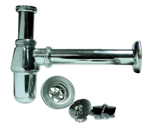 SIFON EXTENSIBLE PARA LAVABO CON VALVULA Y TAPON